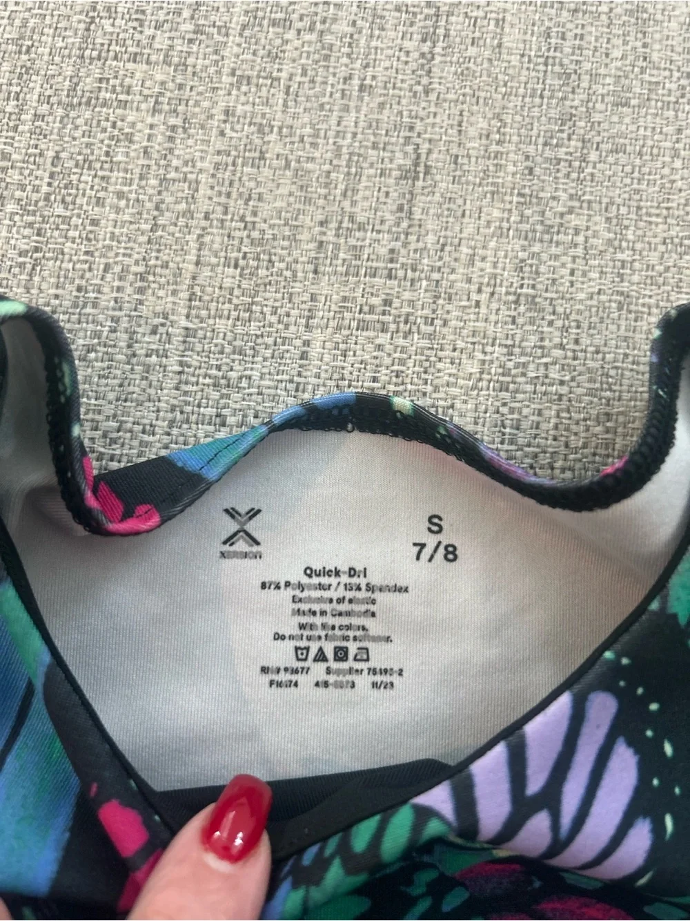 Xersion Black Active Crop Top & Pant Teal, Purple & Pink Butterfly Print. Size 6